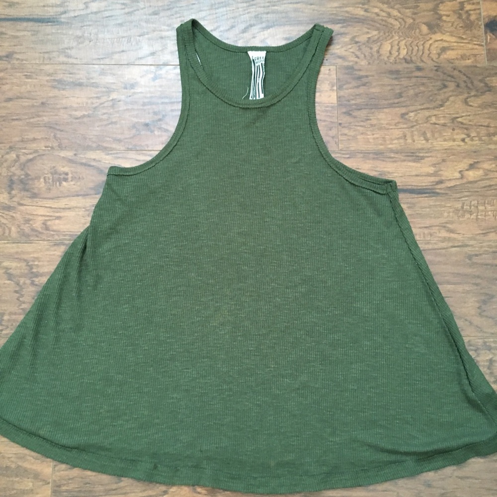 Free People Olive Green Ribbed Swing Tank Top Med